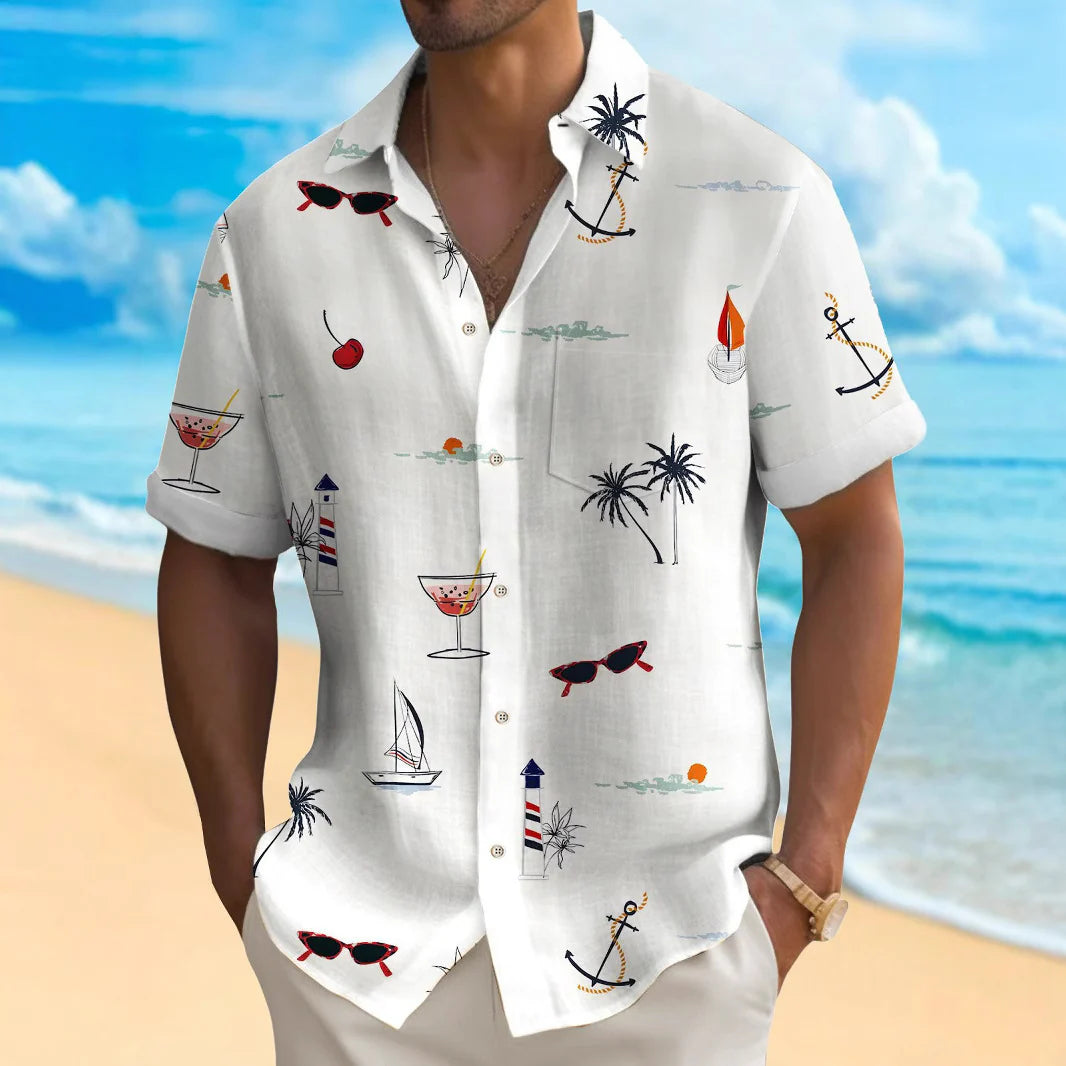 Roméo - Ren Bomulds Skjorte med Sommerprint