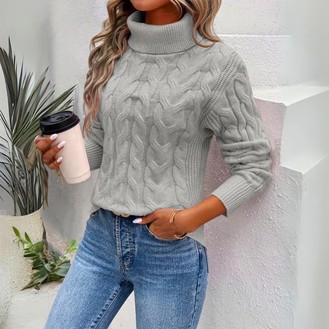 Loriana - Pull Col Roulé Tricot Premium Torsadé