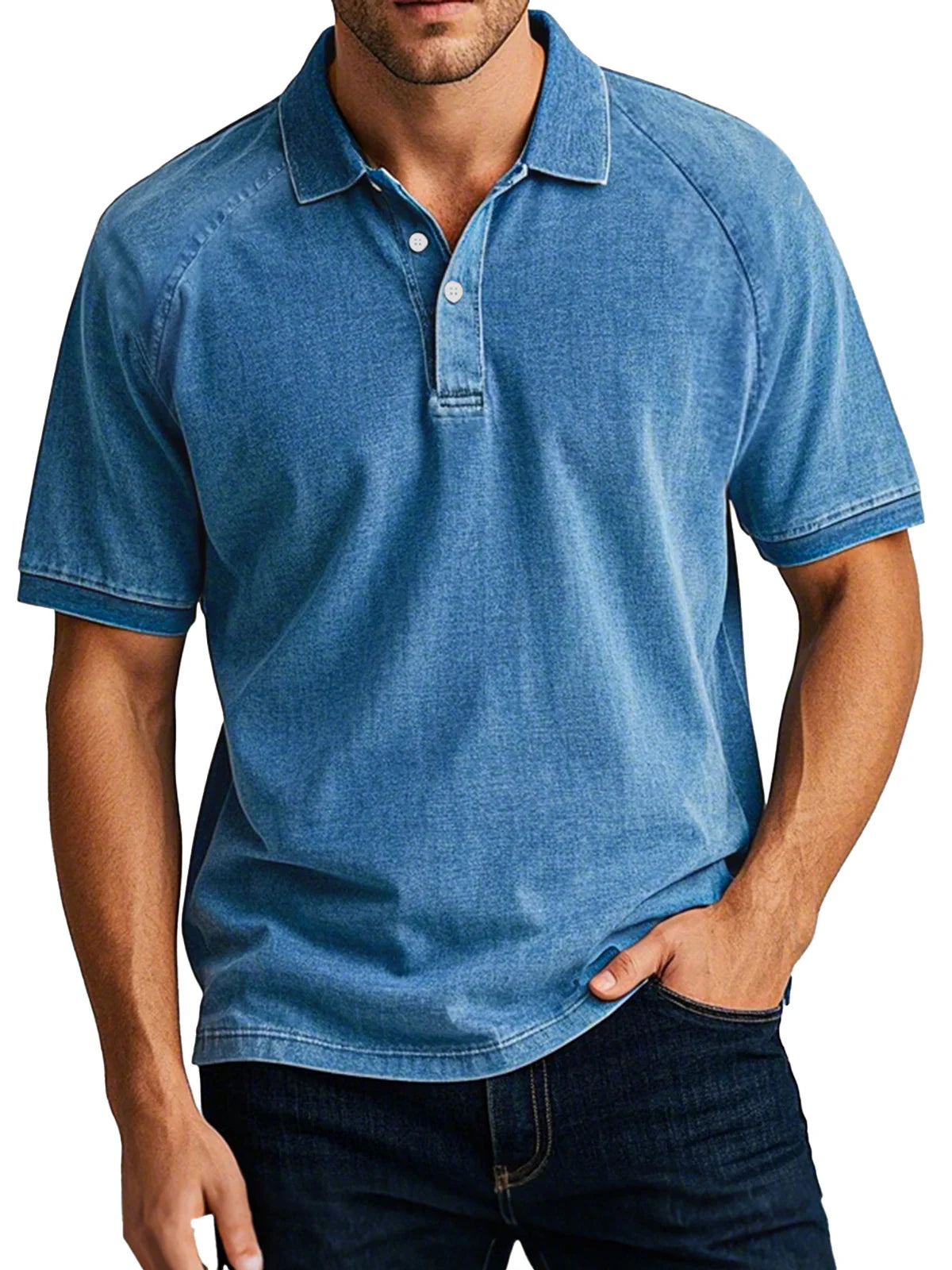 Quentin - Luksuriøs Let Denim Retro Poloshirt