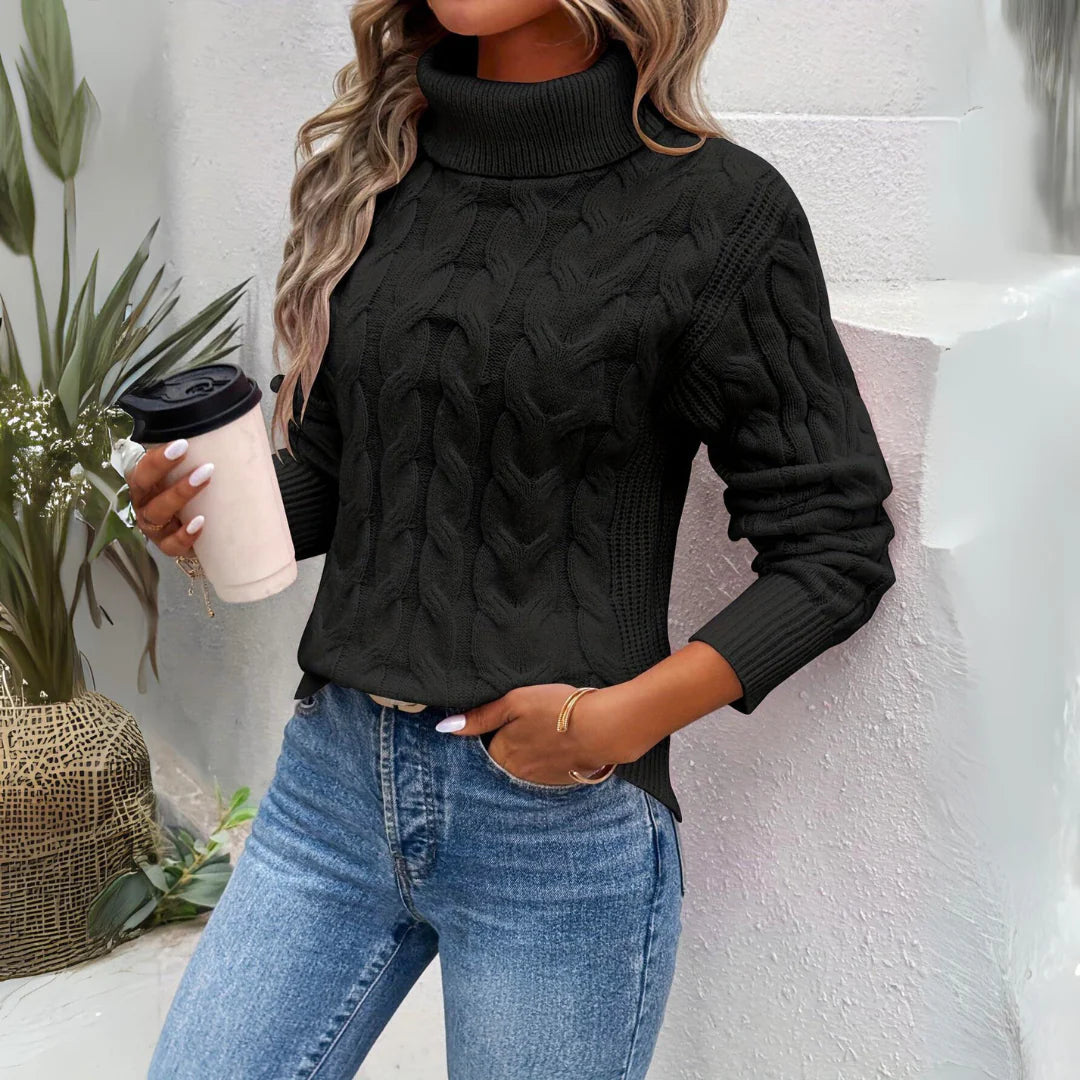 Loriana - Pull Col Roulé Tricot Premium Torsadé
