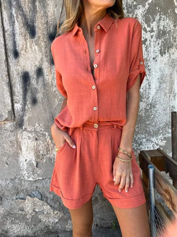 Lina - Premium Linned Skjorte og Shorts Sæt