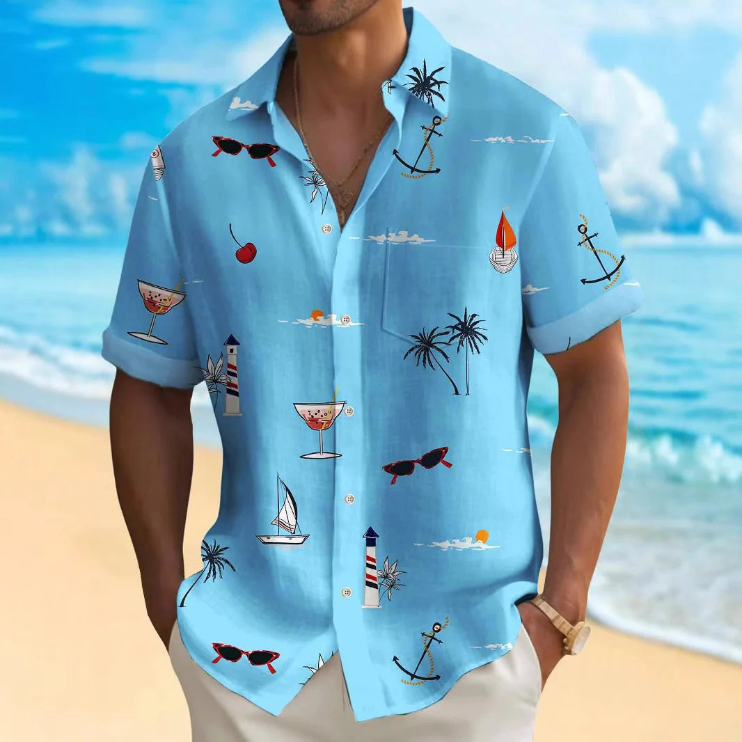 Roméo - Ren Bomulds Skjorte med Sommerprint