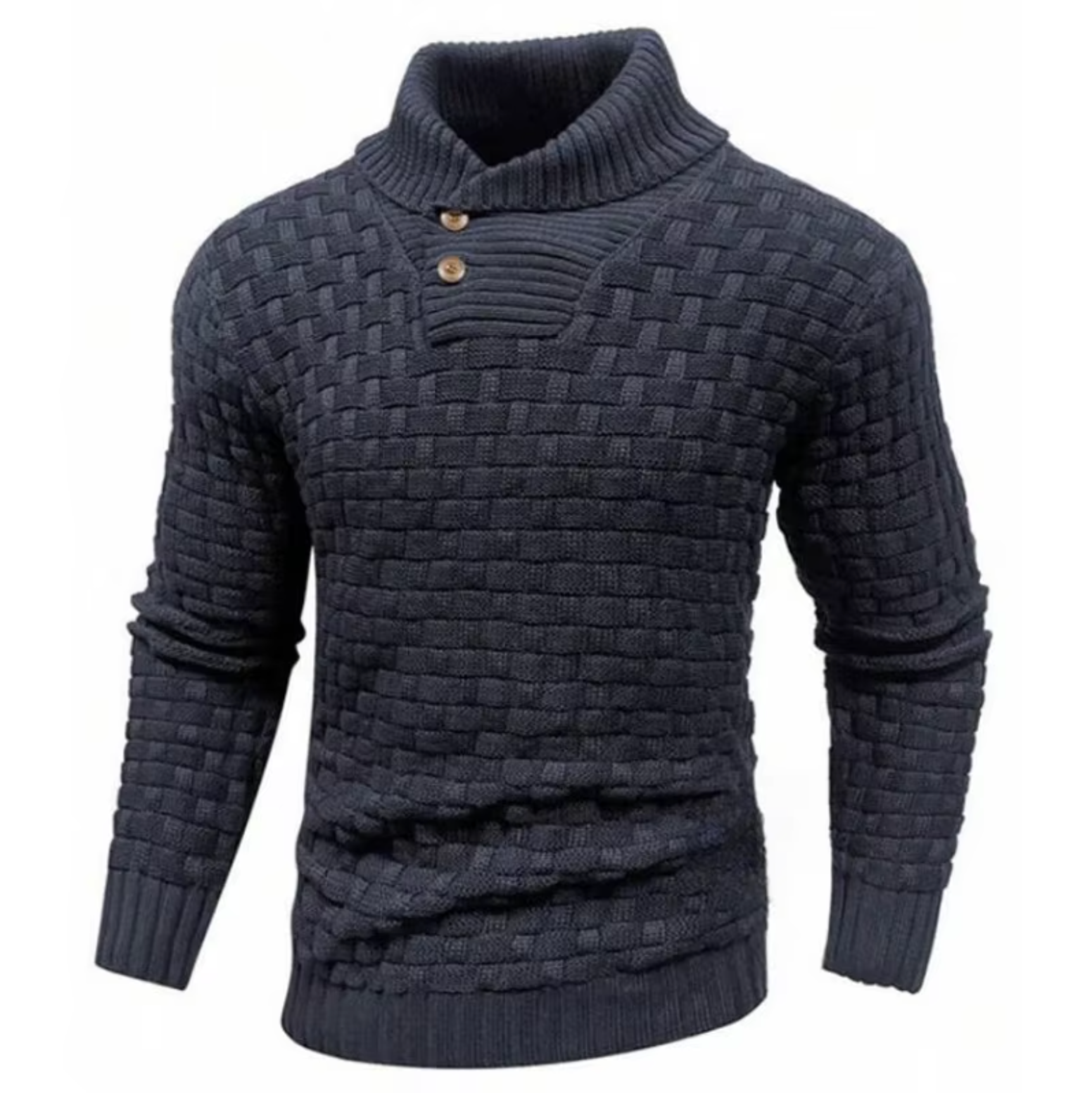 Greg - Pull Tricot Relief Col Montant Boutonné