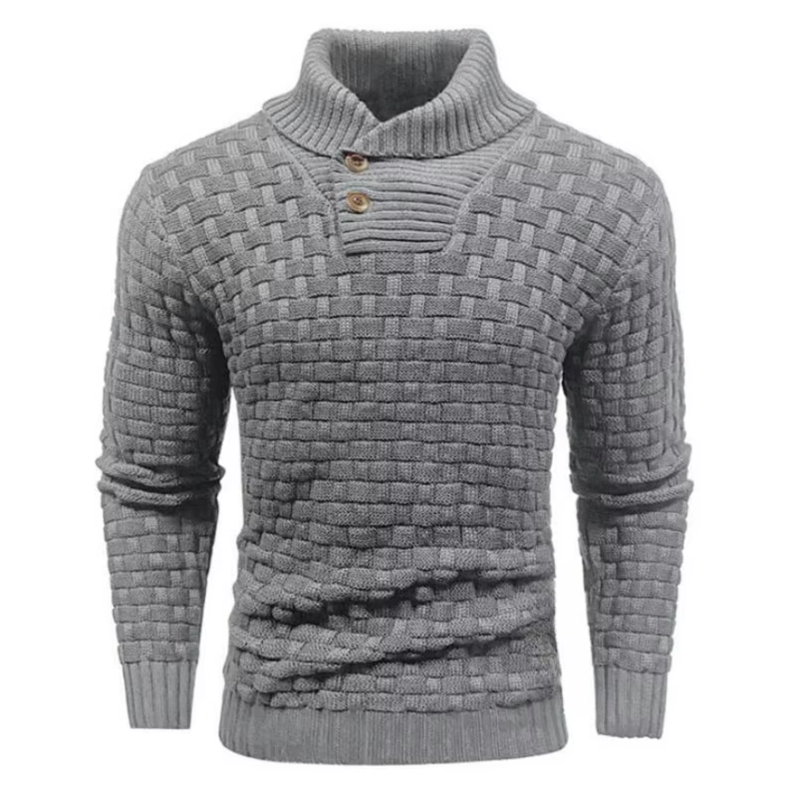 Greg - Pull Tricot Relief Col Montant Boutonné