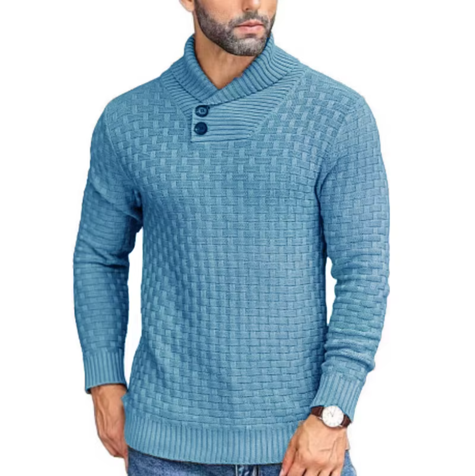 Greg - Pull Tricot Relief Col Montant Boutonné
