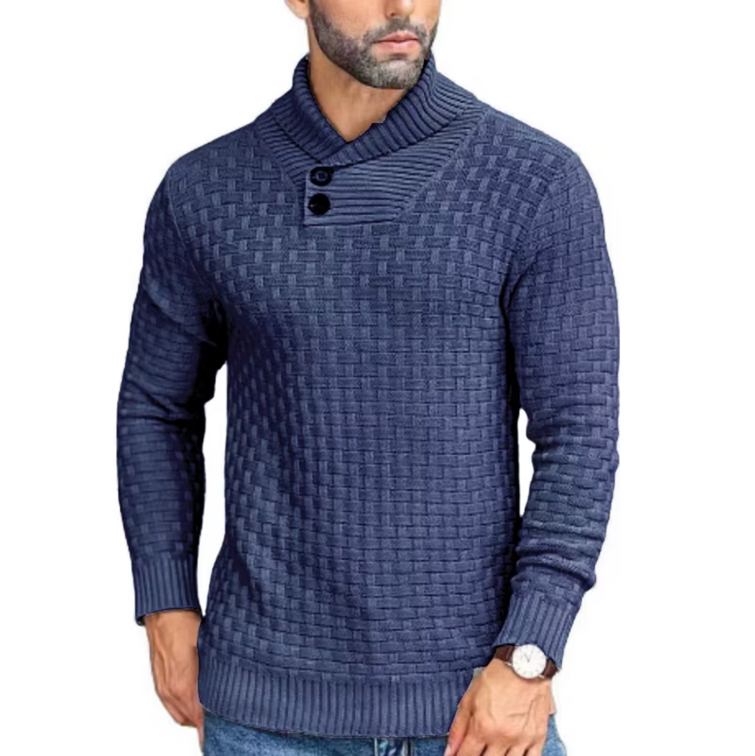 Greg - Pull Tricot Relief Col Montant Boutonné