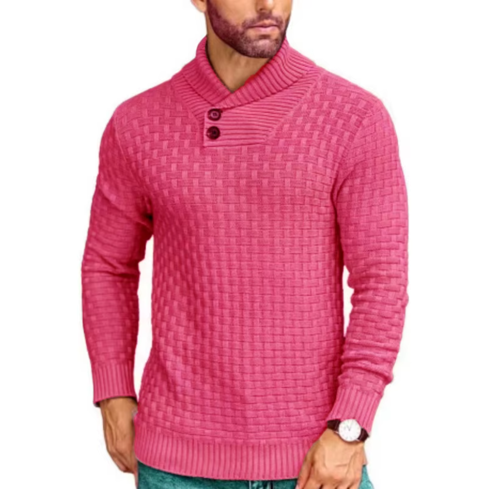 Greg - Pull Tricot Relief Col Montant Boutonné