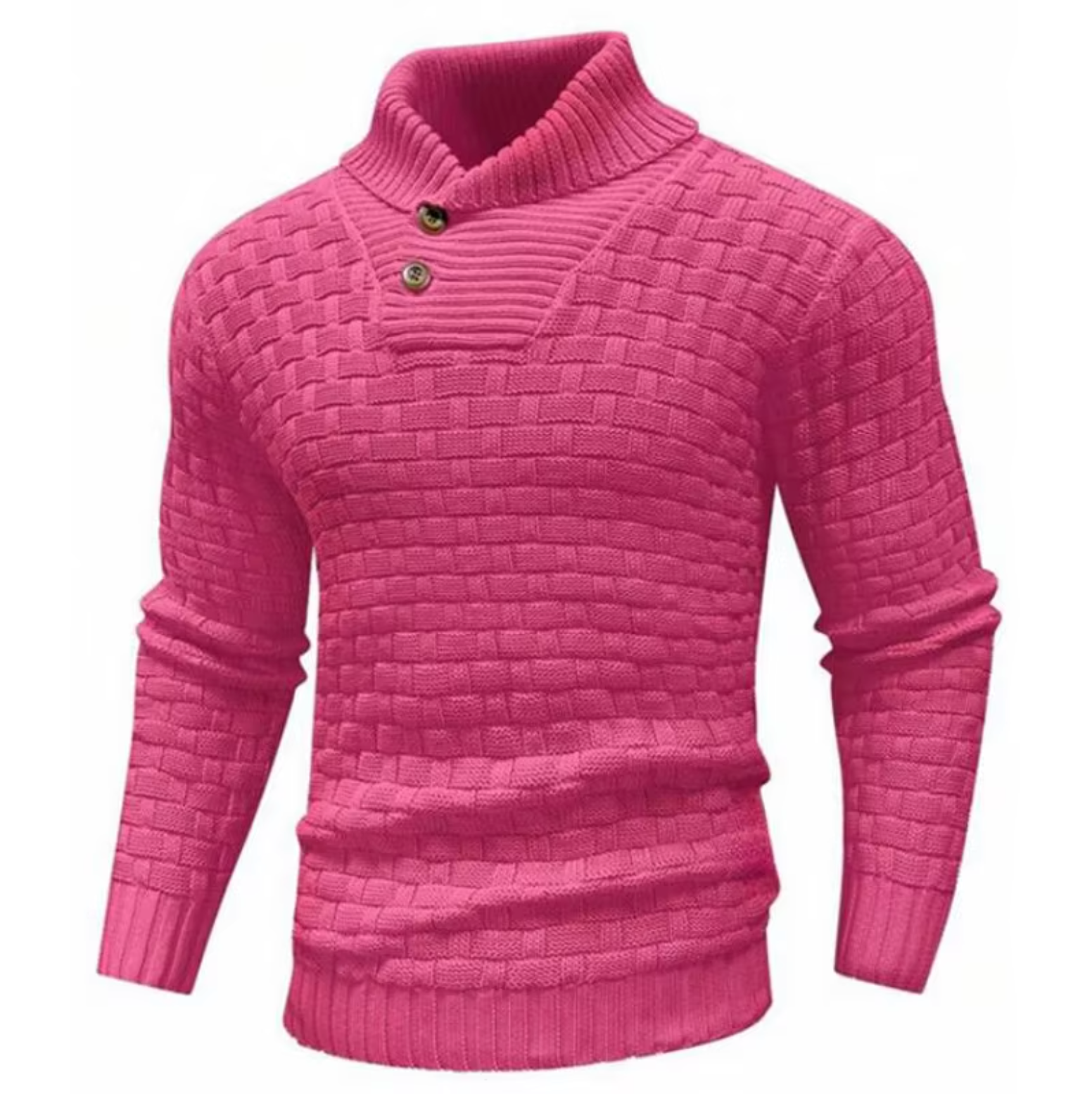 Greg - Pull Tricot Relief Col Montant Boutonné