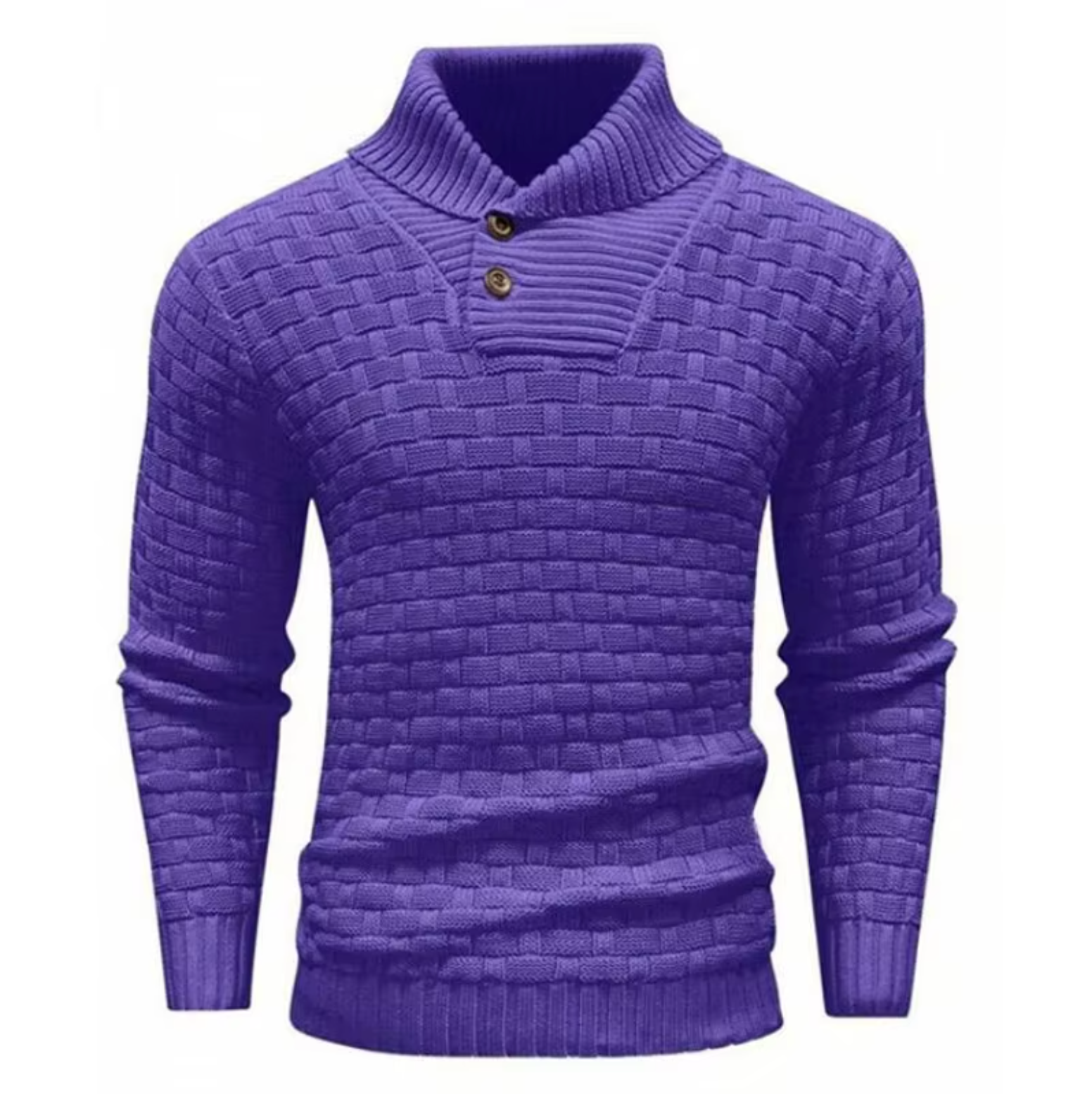 Greg - Pull Tricot Relief Col Montant Boutonné