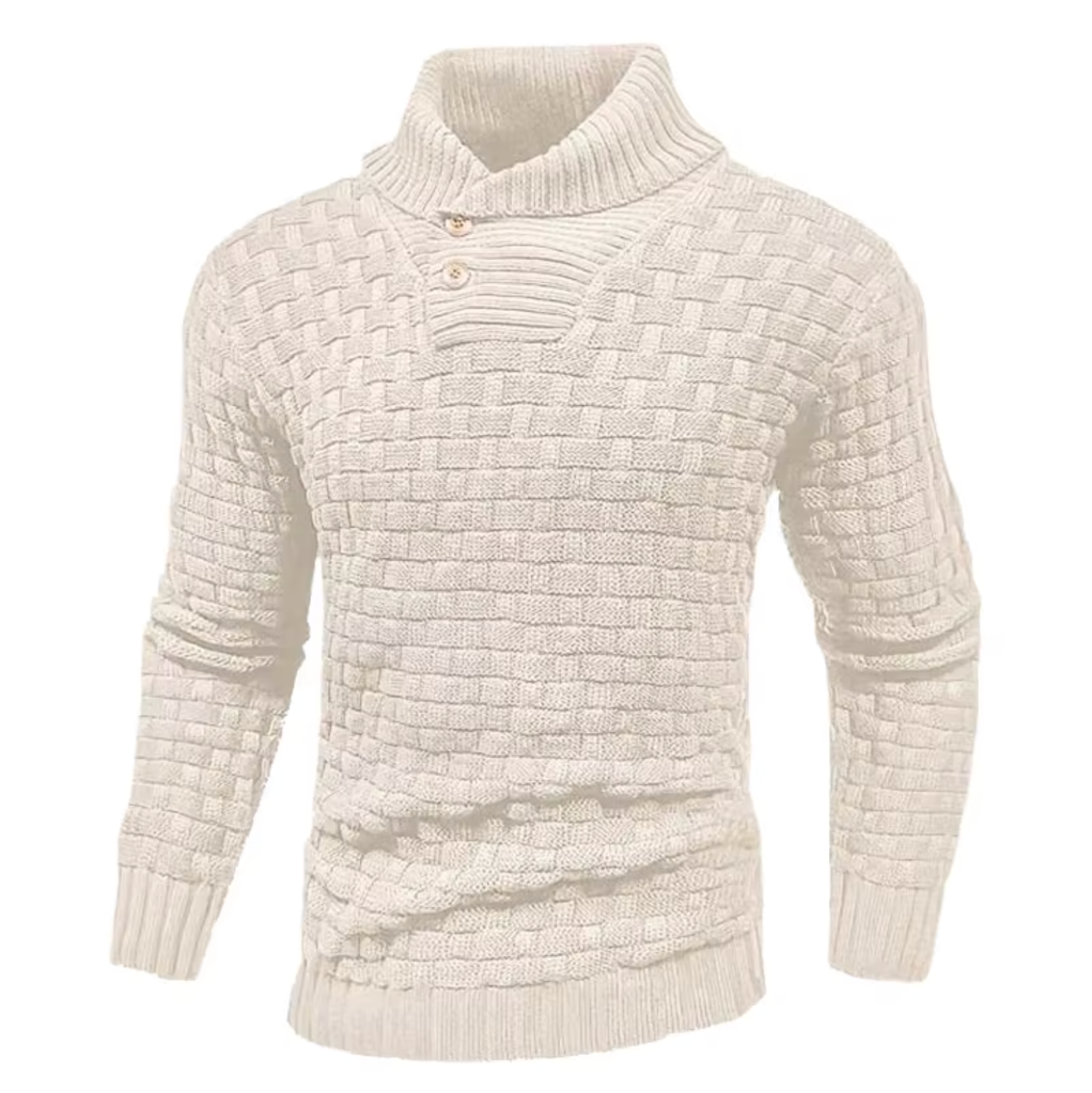 Greg - Pull Tricot Relief Col Montant Boutonné