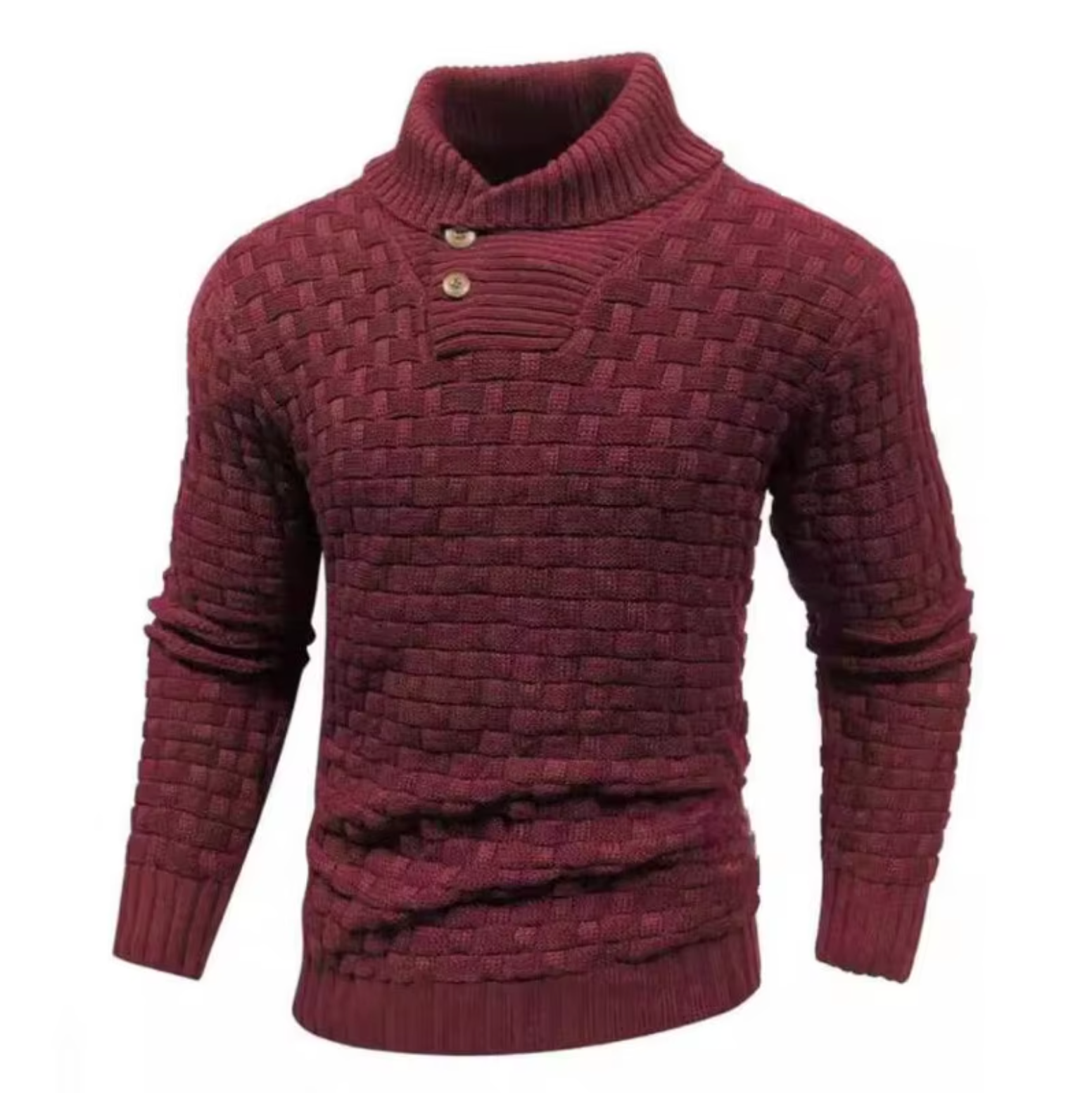 Greg - Pull Tricot Relief Col Montant Boutonné