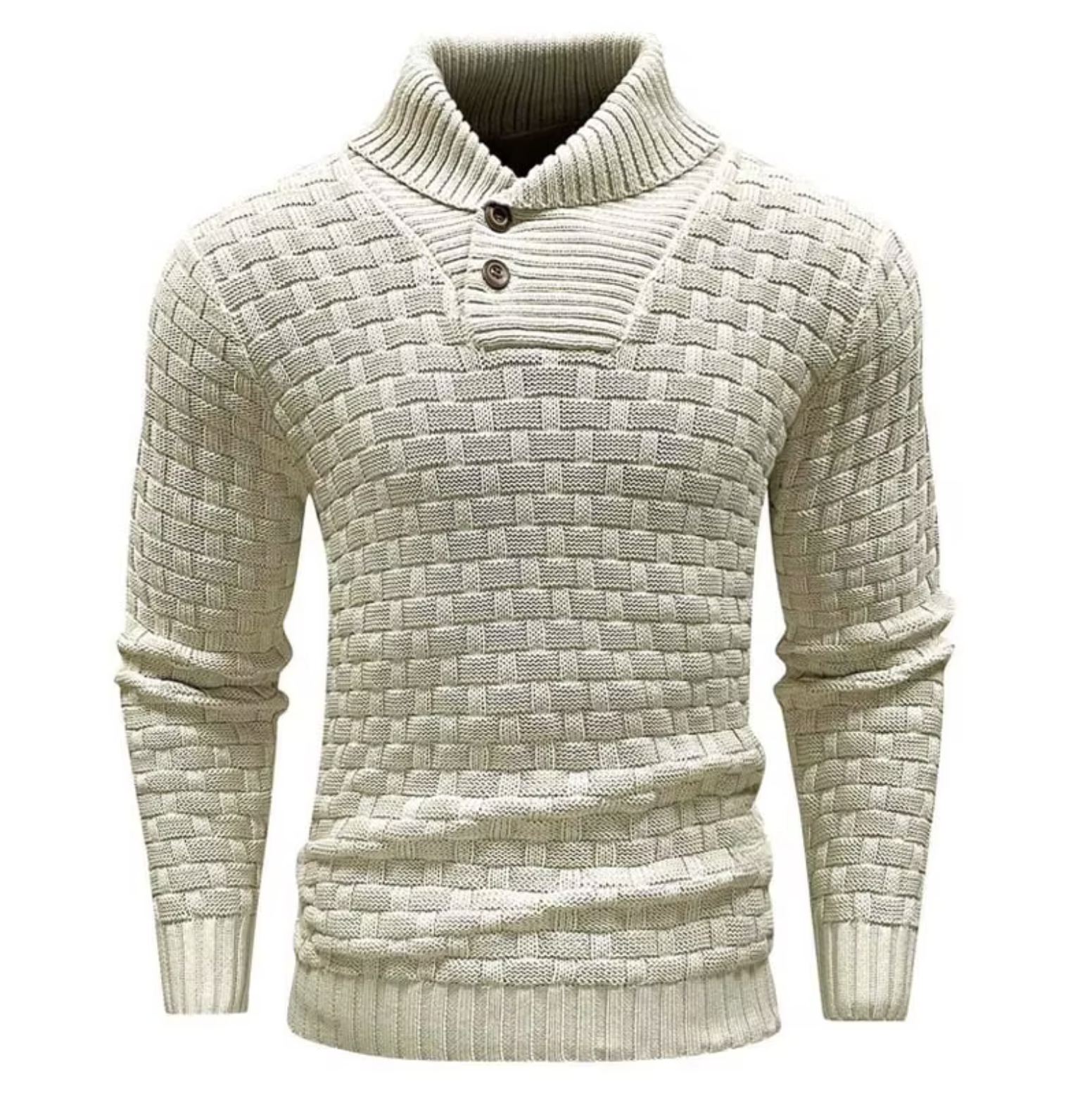 Greg - Pull Tricot Relief Col Montant Boutonné