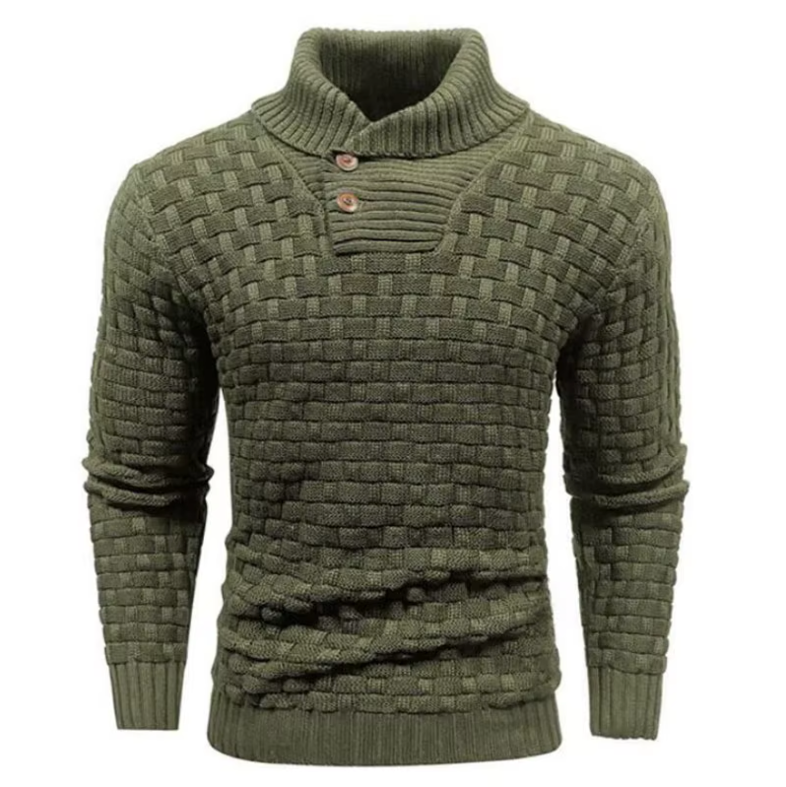 Greg - Pull Tricot Relief Col Montant Boutonné