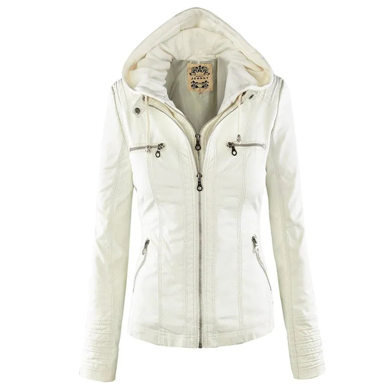 Jessie - Blouson en Cuir à Capuche Amovible