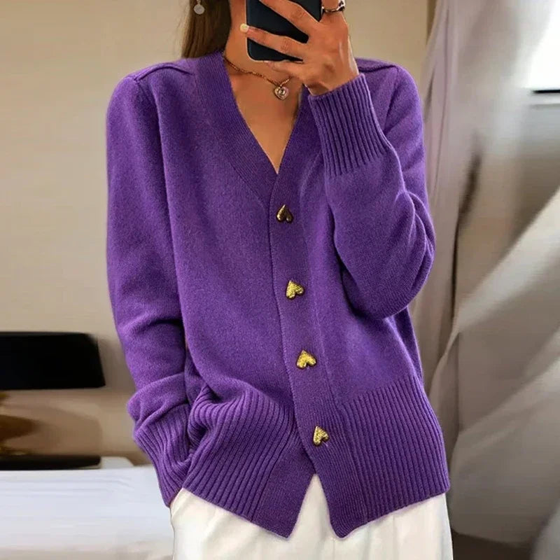 Grace - Cardigan Boutons en Cœur Élégant