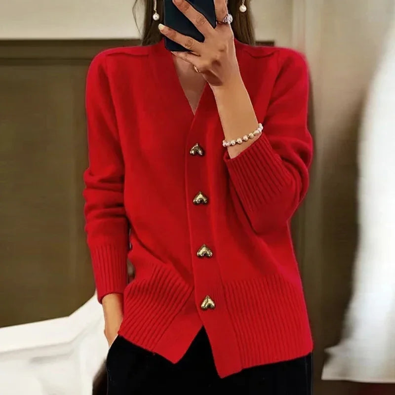 Grace - Cardigan Boutons en Cœur Élégant