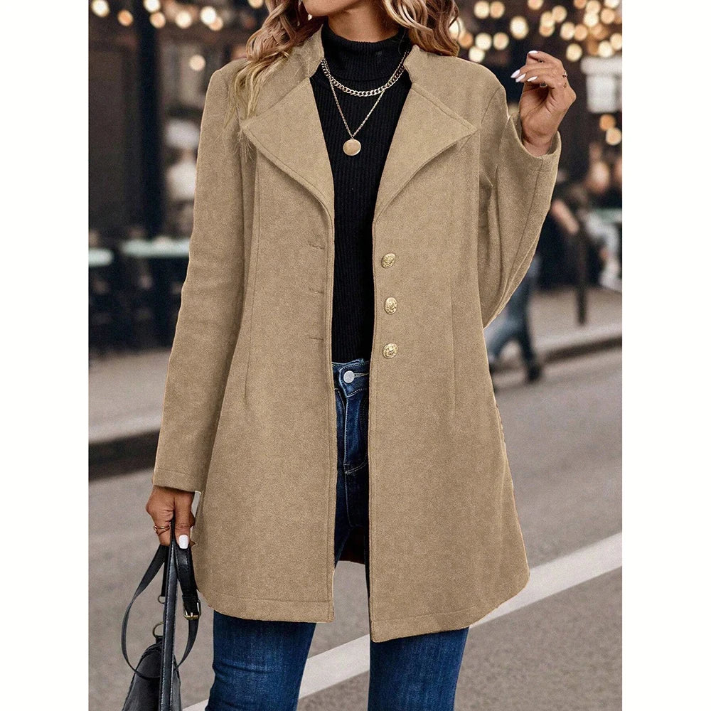 Judite - Manteau Mi Long Boutonné Élégant