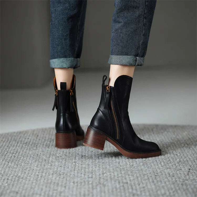 Drucilia - Bottines en Cuir Élégantes Double Fermeture