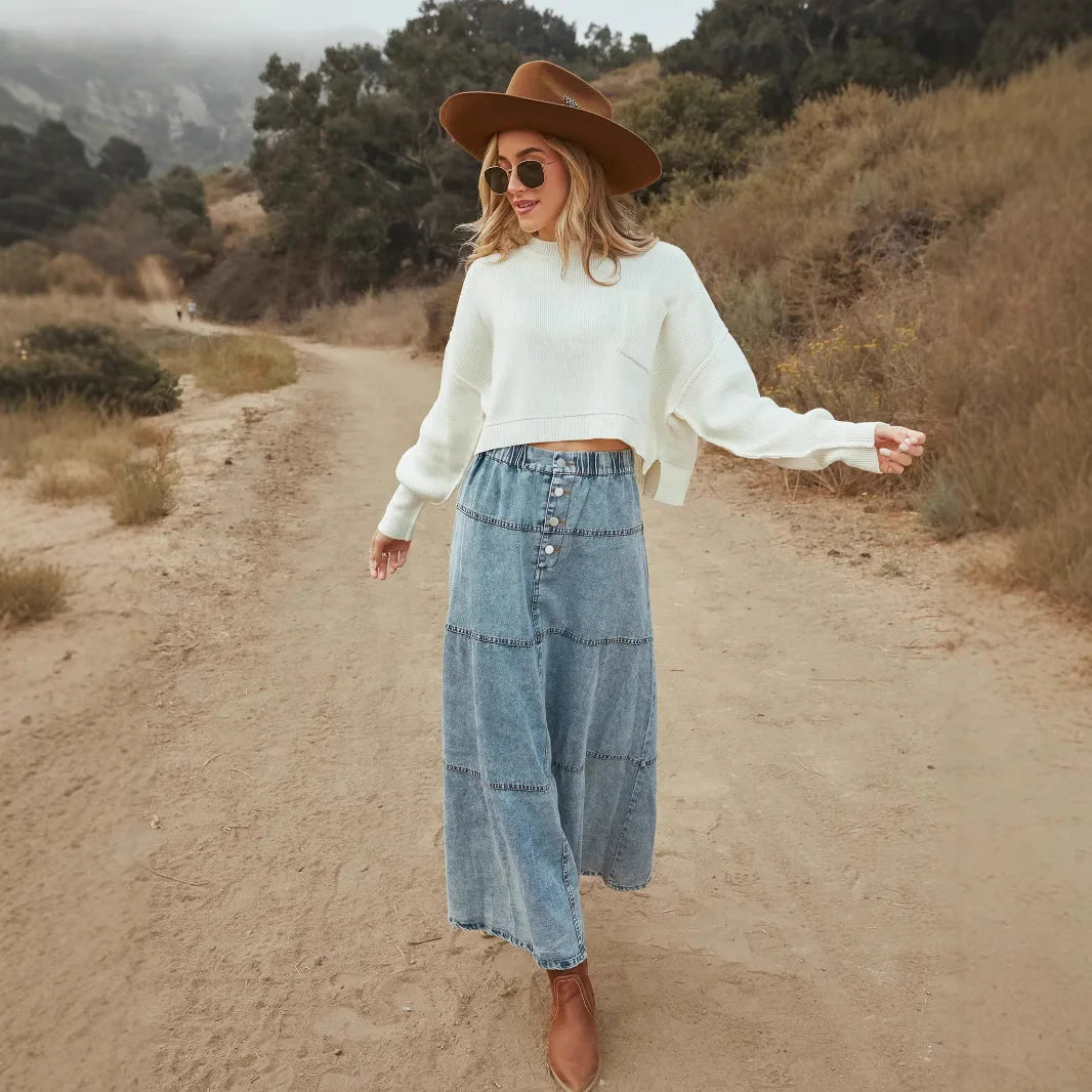 Isolda - Boho Maxi Džínsová Sukňa