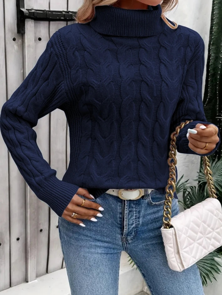 Loriana - Pull Col Roulé Tricot Premium Torsadé