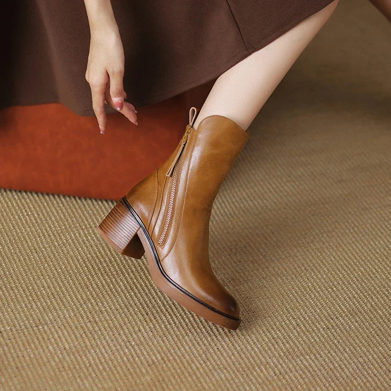 Drucilia - Bottines en Cuir Élégantes Double Fermeture