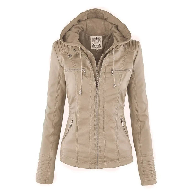 Jessie - Blouson en Cuir à Capuche Amovible