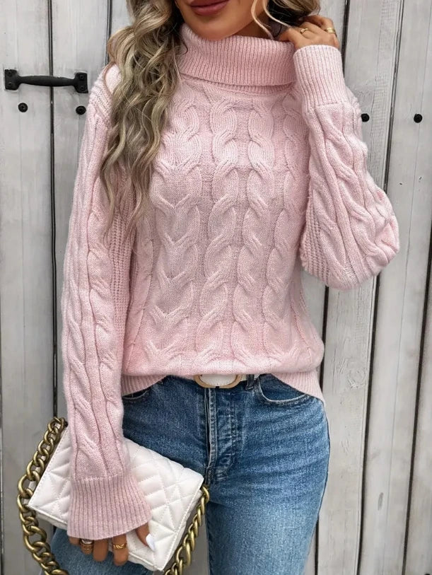 Loriana - Pull Col Roulé Tricot Premium Torsadé