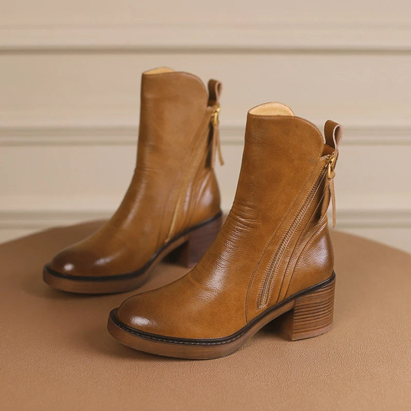 Drucilia - Bottines en Cuir Élégantes Double Fermeture