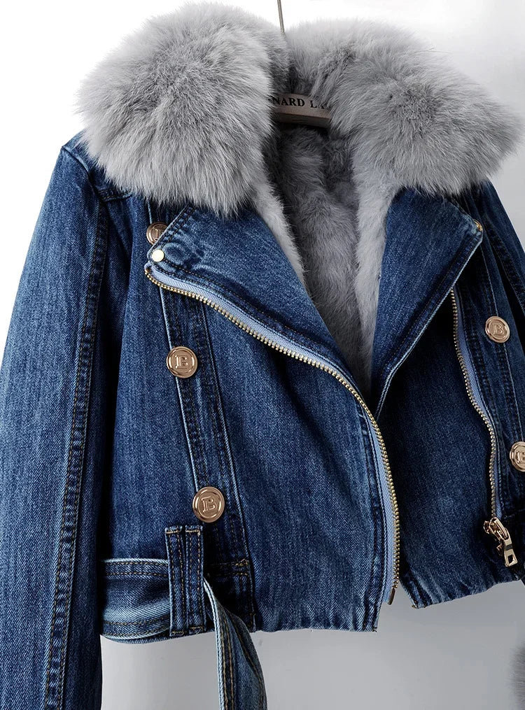 Mayline - Veste Denim Courte à Fourrure