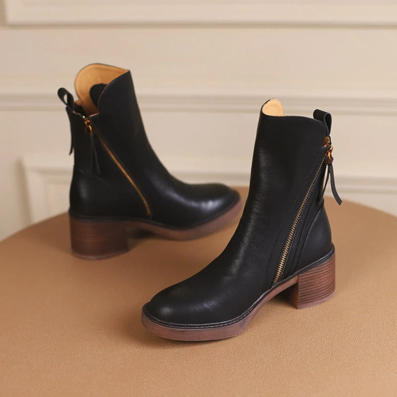 Drucilia - Bottines en Cuir Élégantes Double Fermeture