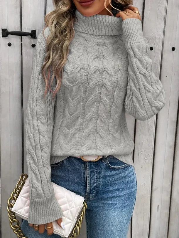Loriana - Pull Col Roulé Tricot Premium Torsadé