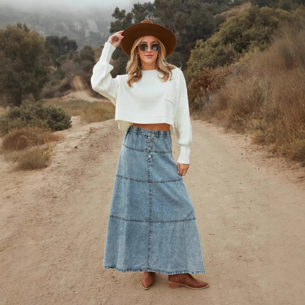 Isolda - Boho Maxi Džínsová Sukňa