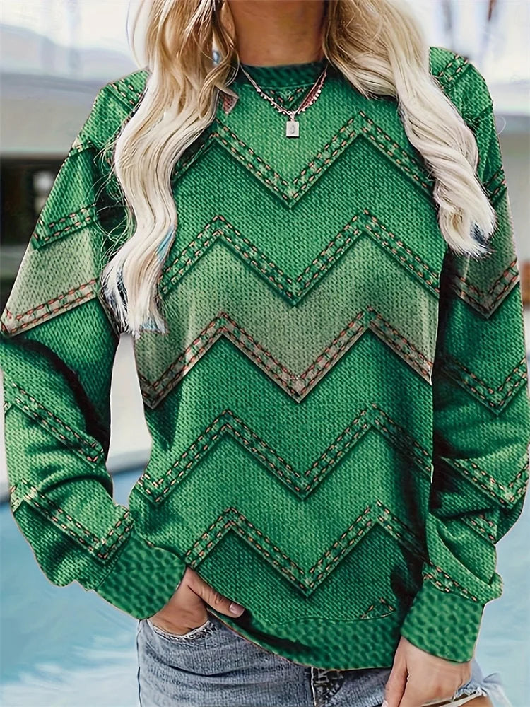 Sonia - Ensfarvet Sweater med Grafisk Mønster