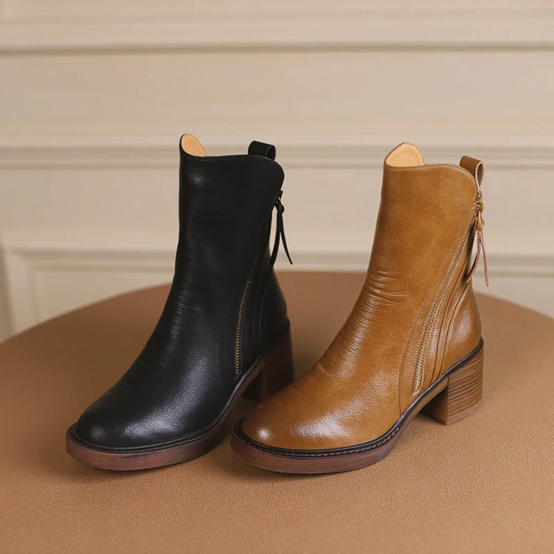 Drucilia - Bottines en Cuir Élégantes Double Fermeture