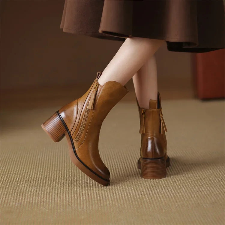 Drucilia - Bottines en Cuir Élégantes Double Fermeture