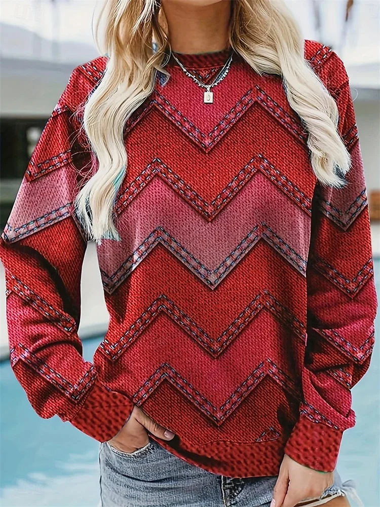 Sonia - Ensfarvet Sweater med Grafisk Mønster