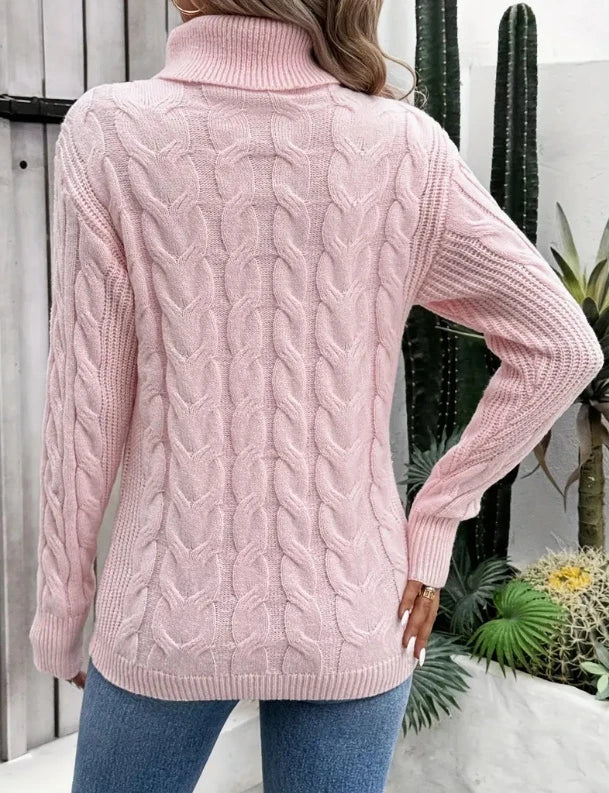 Loriana - Pull Col Roulé Tricot Premium Torsadé