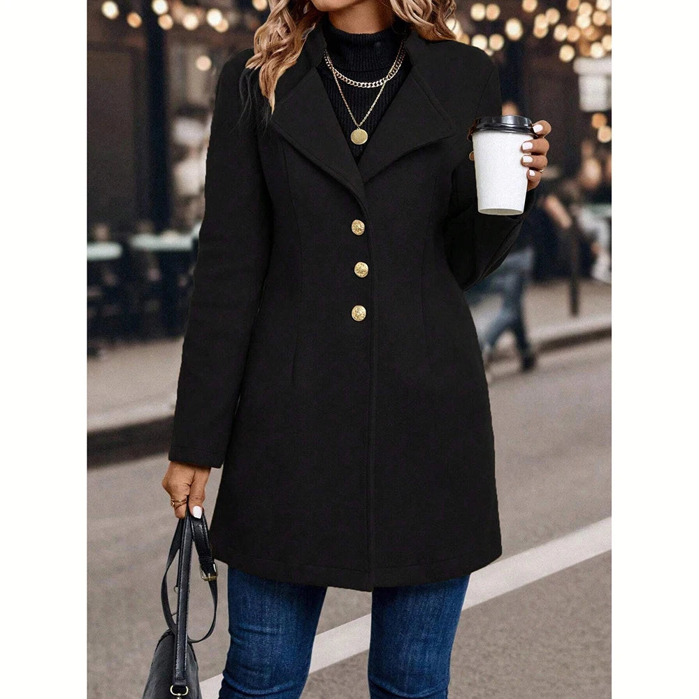 Judite - Manteau Mi Long Boutonné Élégant