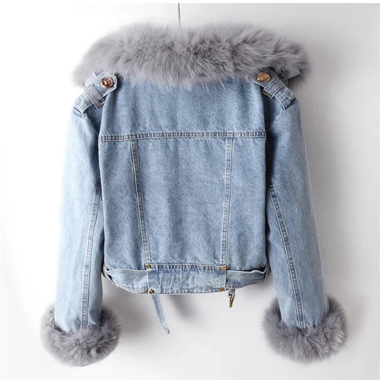 Mayline - Veste Denim Courte à Fourrure