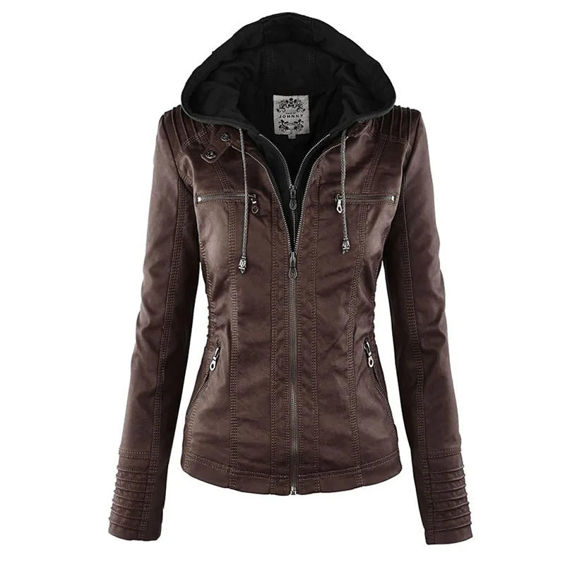 Jessie - Blouson en Cuir à Capuche Amovible