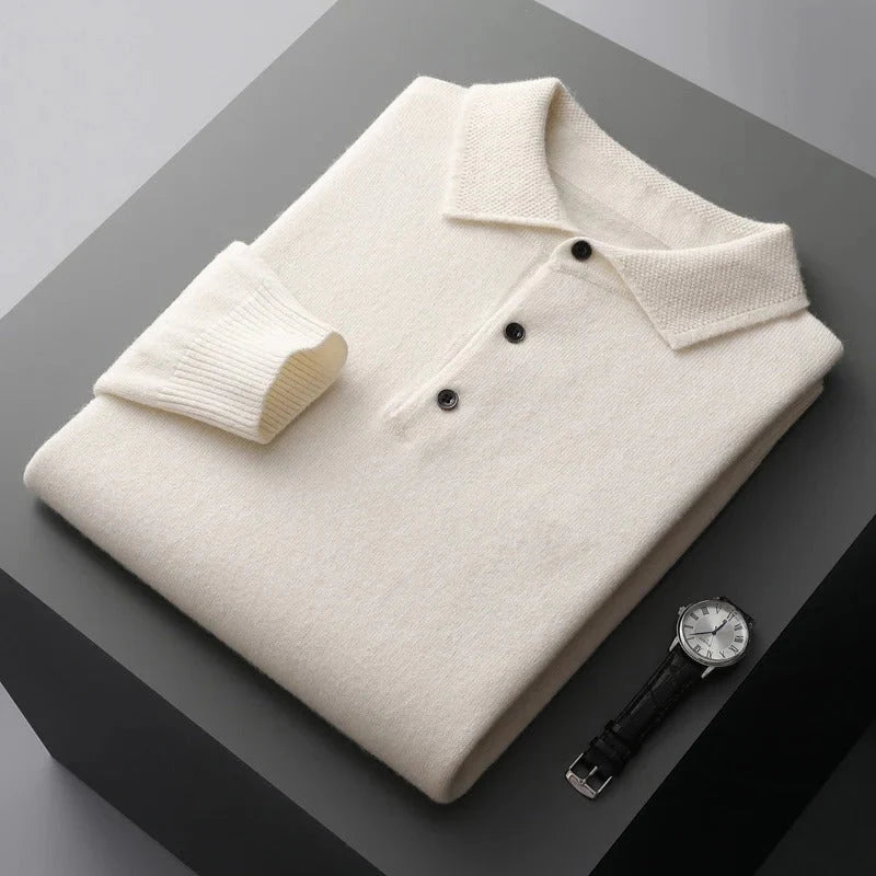 Henri - Pull Cachemire Business Col Boutonné