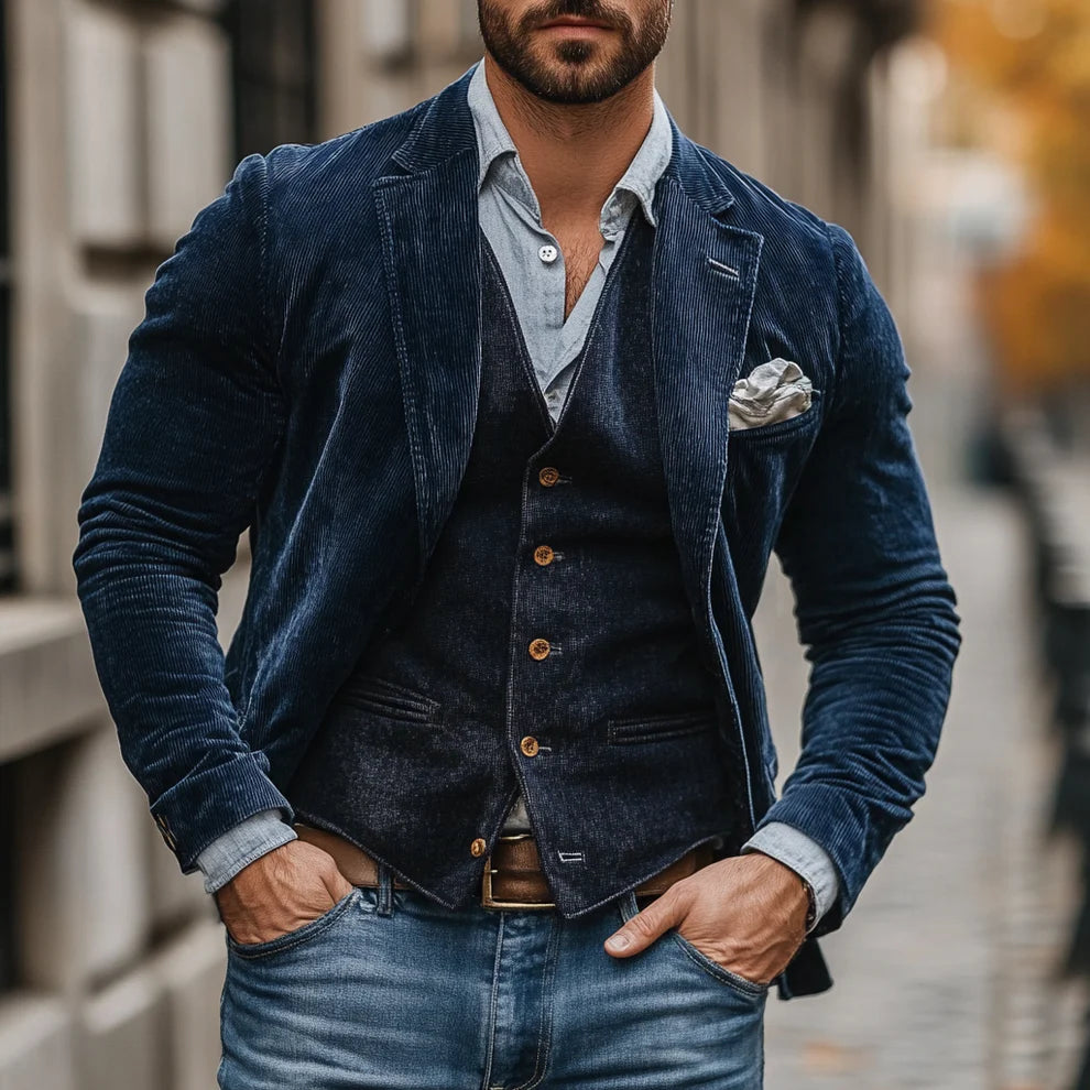 Robert - Elegantný Oblek z Retro Zamatu