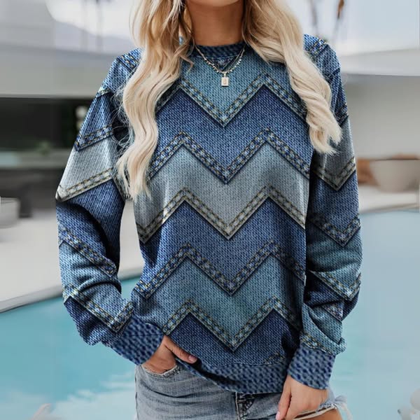 Sonia - Ensfarvet Sweater med Grafisk Mønster