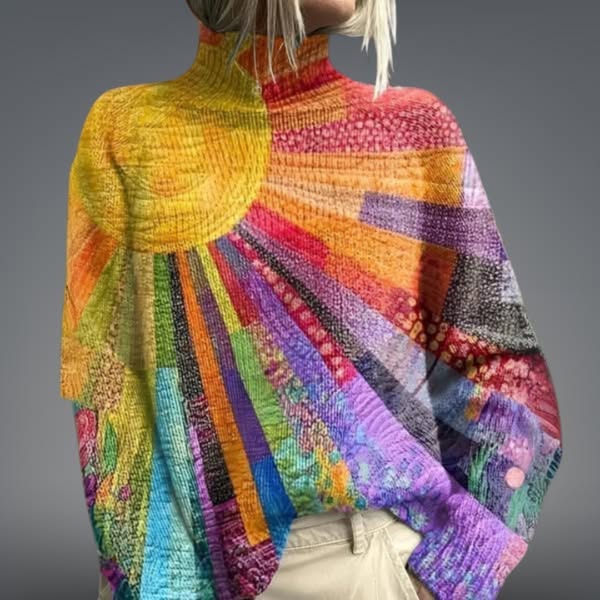 Soléa - Pull Coloré Tricot Solaire Artistique