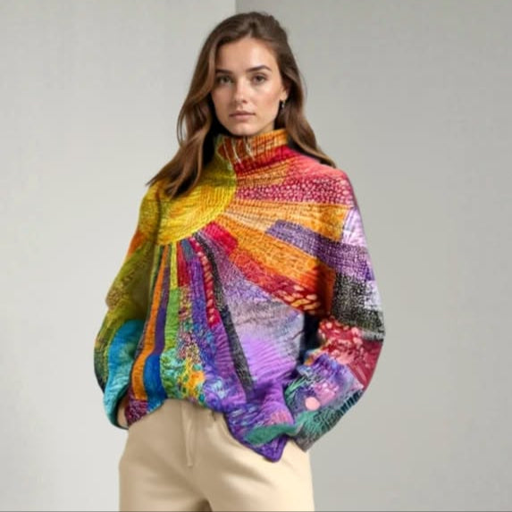 Soléa - Pull Coloré Tricot Solaire Artistique