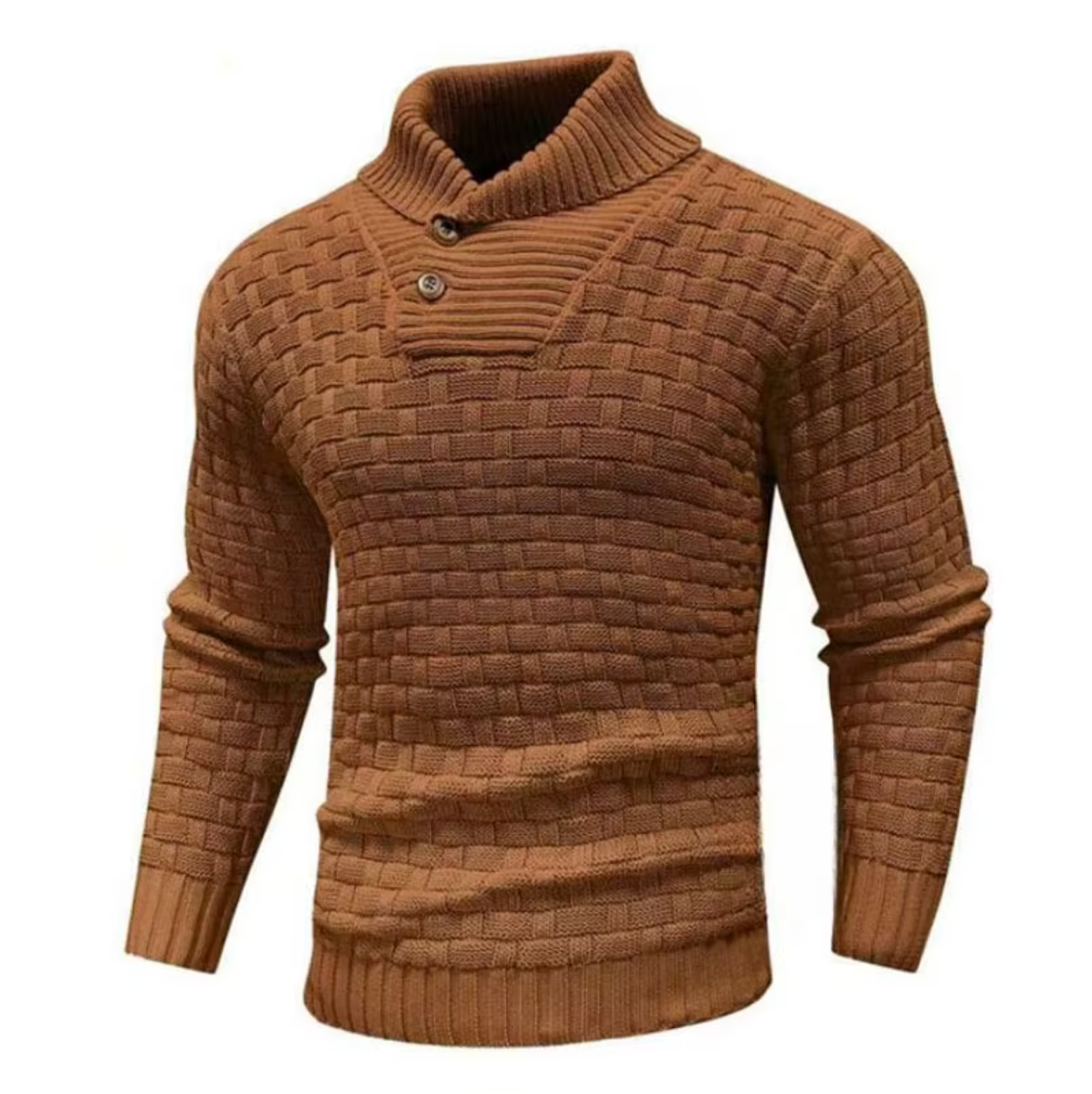 Greg - Pull Tricot Relief Col Montant Boutonné