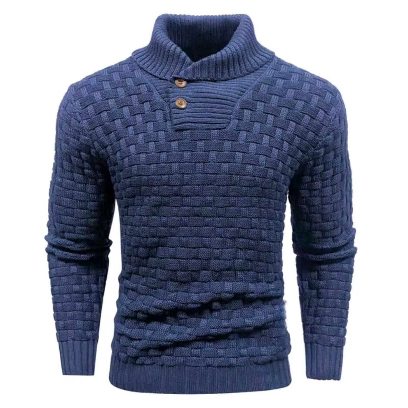 Greg - Pull Tricot Relief Col Montant Boutonné