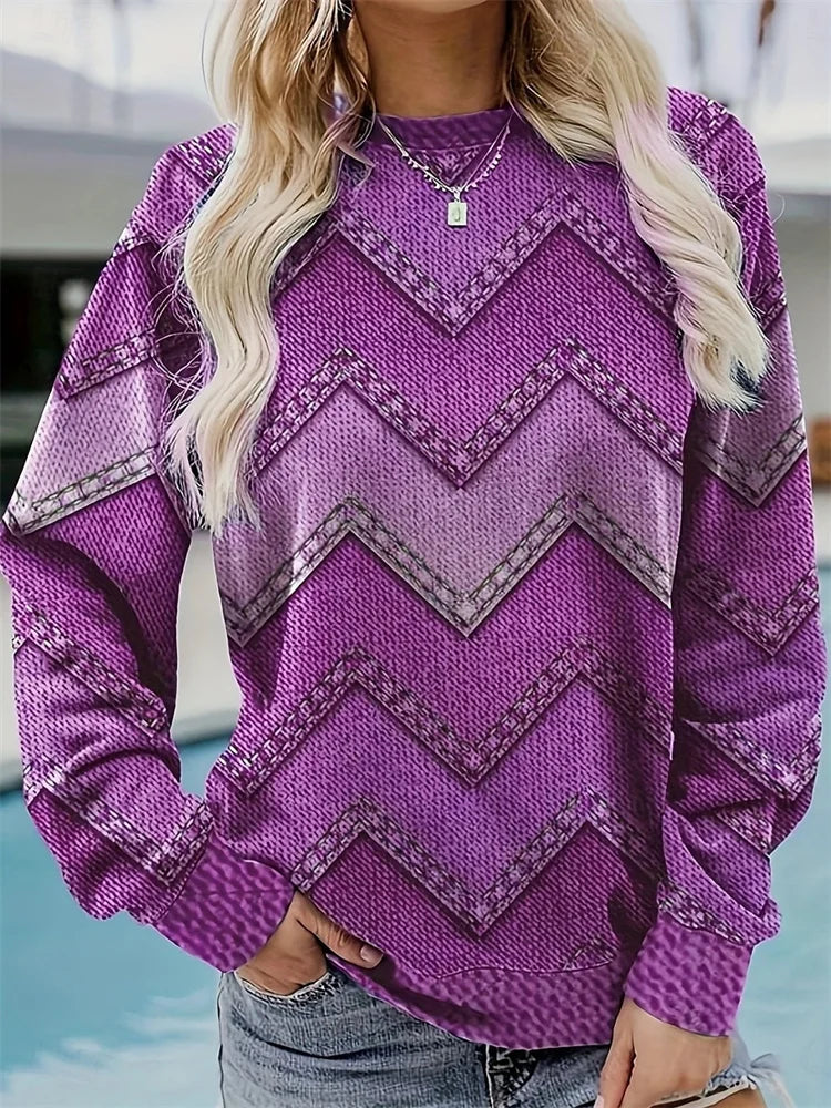 Sonia - Ensfarvet Sweater med Grafisk Mønster