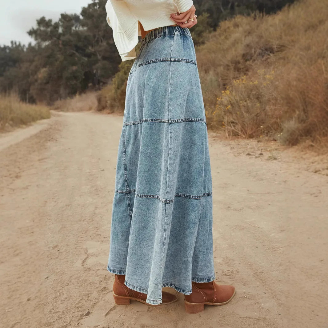 Isolda - Boho Maxi Džínsová Sukňa