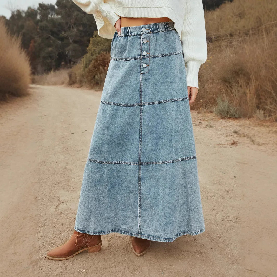 Isolda - Boho Maxi Džínsová Sukňa